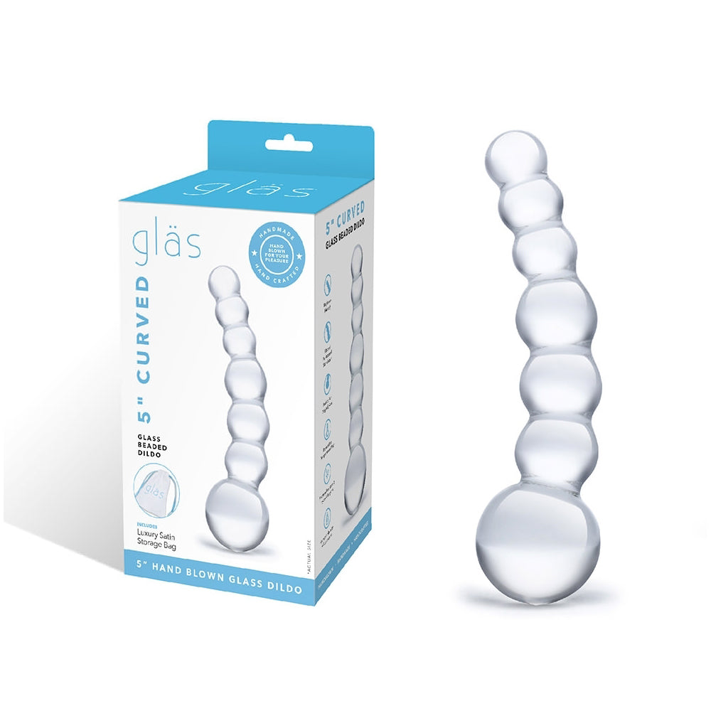 5" Curved Glass Beaded Dildo | 4890808205631 | Available at EroticWarehouse.com