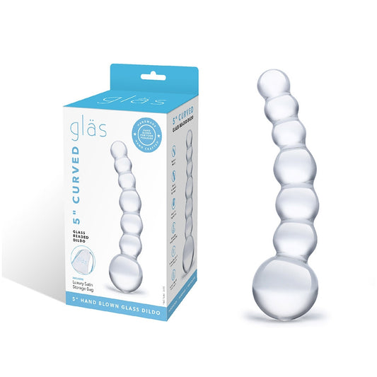 5" Curved Glass Beaded Dildo | 4890808205631 | Available at EroticWarehouse.com