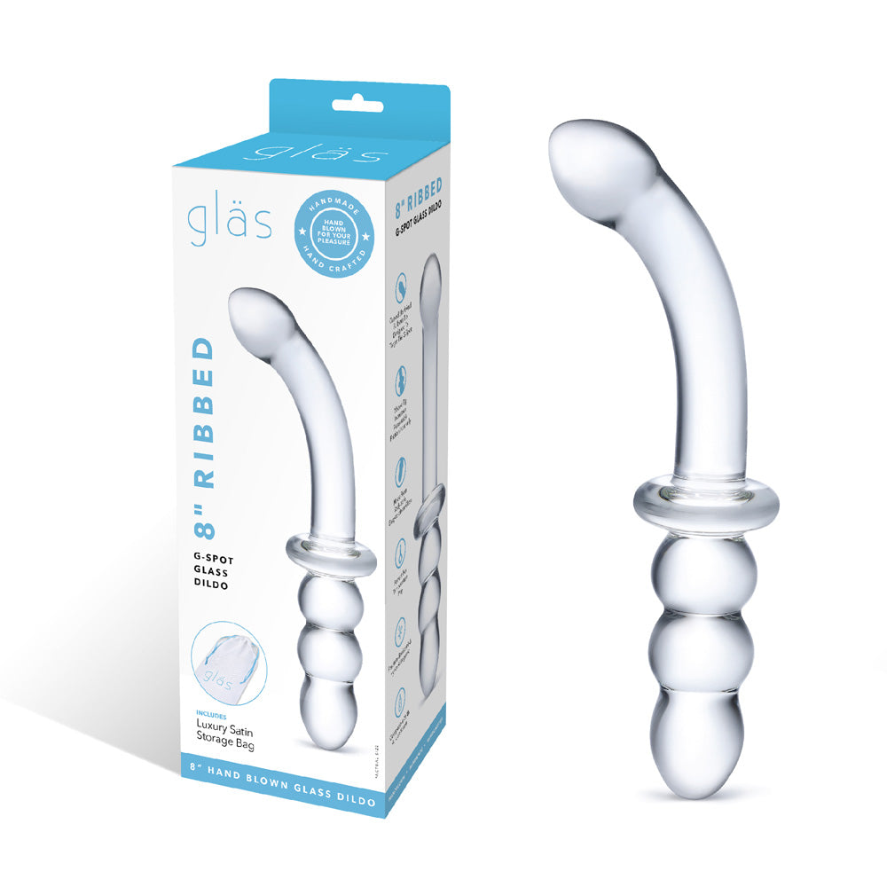 8" Ribbed G-Spot Glass Dildo | 4890808219232 | Available at EroticWarehouse.com