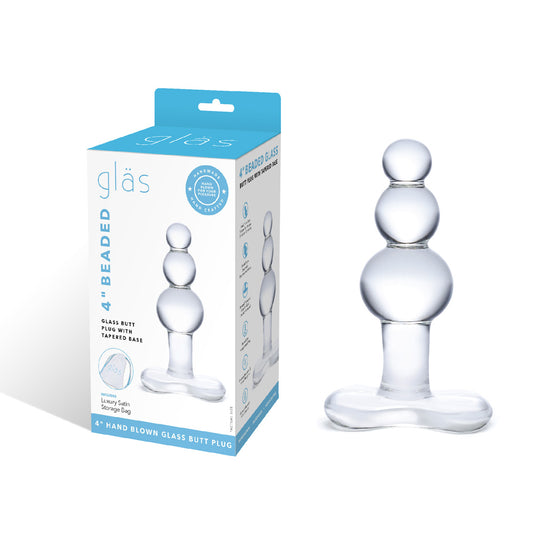 4" Beaded Glass Butt Plug With Tapered Base | 4890808219263 | Available at EroticWarehouse.com