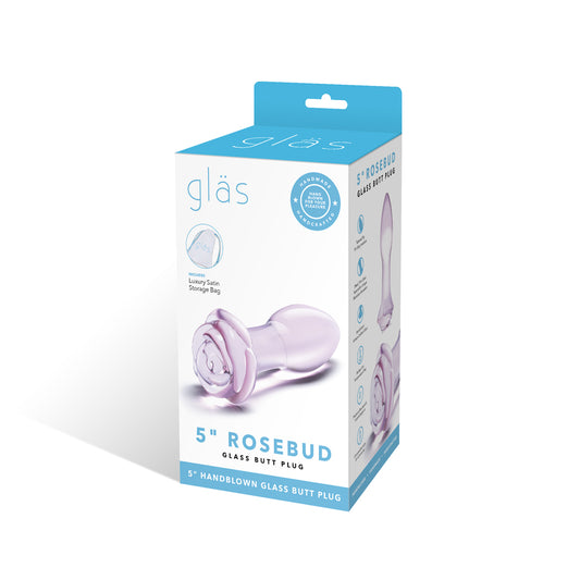 5" Rosebud Glass Butt Plug Pink | 4890808238592 | Available at EroticWarehouse.com