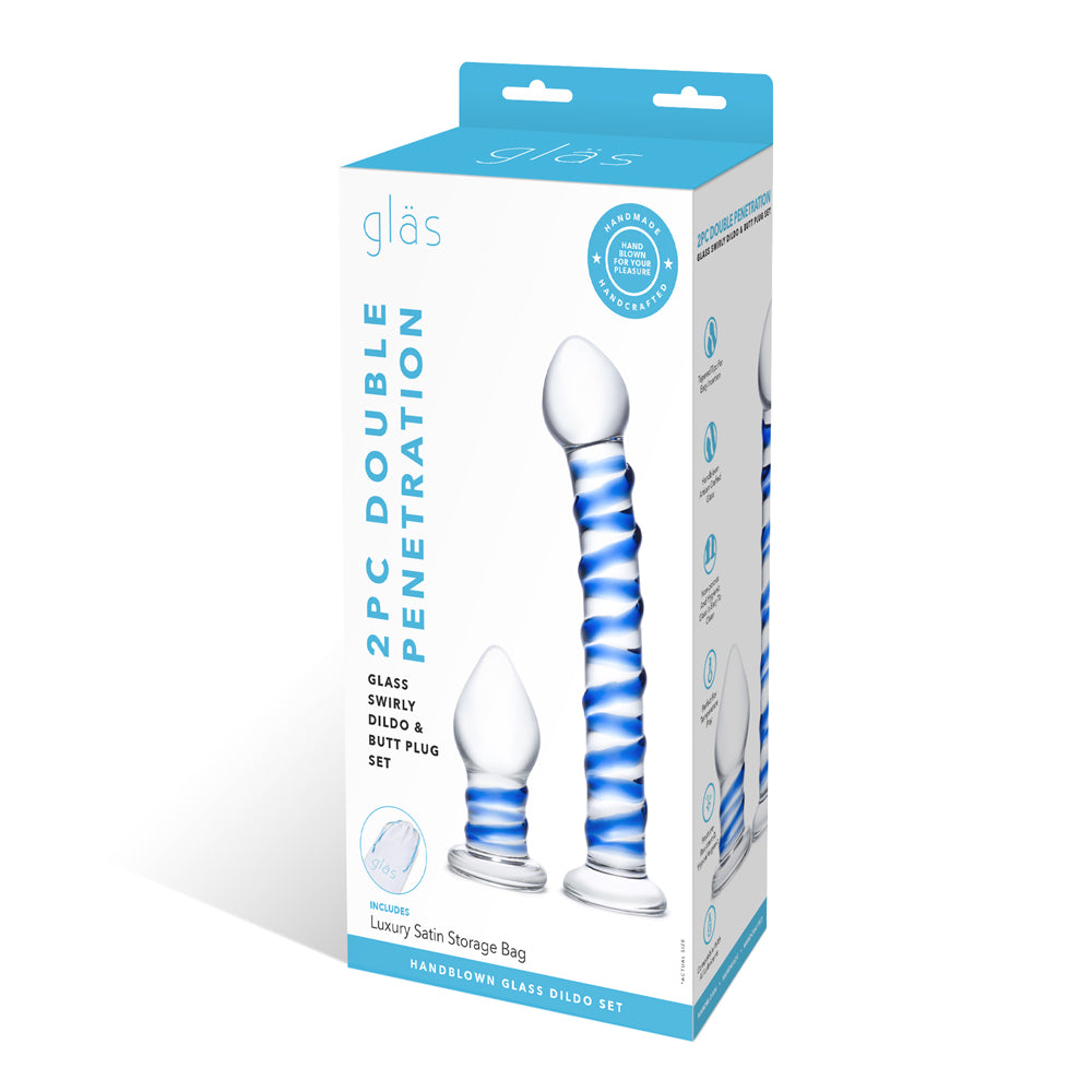 2Pc Double Penetration Glass Swirly Dildo & Buttplug Set | 4890808238660 | Available at EroticWarehouse.com
