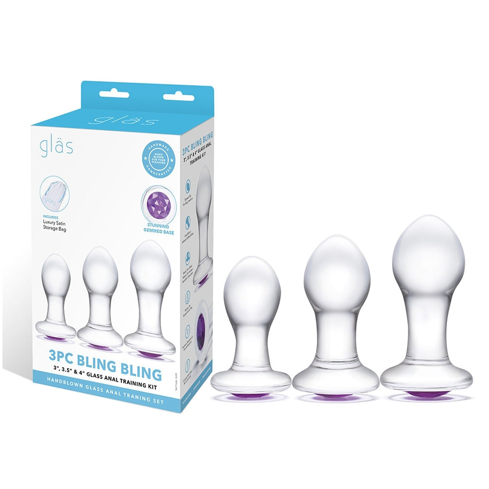3Pc Bling Bling 3" 3.5" & 4" Glass Anal Training Kit | 4890808250440 | Available at EroticWarehouse.com