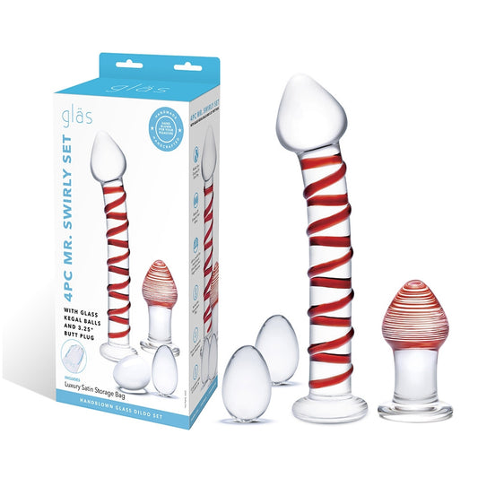 4Pc Mr. Swirly Set With Glass Kegal Balls And 3.25" Butt Plug | 4890808250457 | Available at EroticWarehouse.com