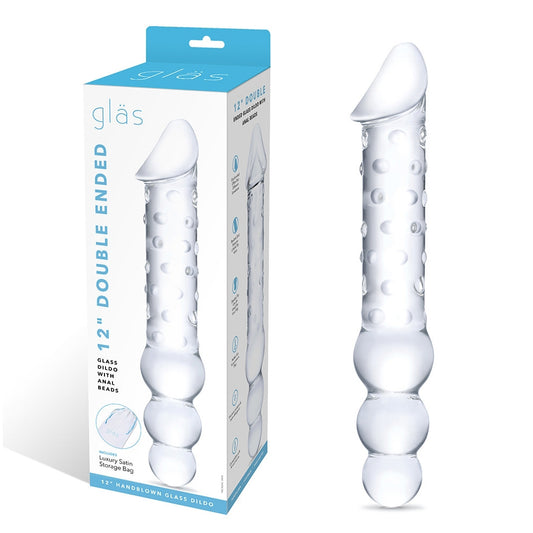 Glas 12'' Double Ended Glass Dildo With Anal Beads | 4890808250488 | Available at EroticWarehouse.com