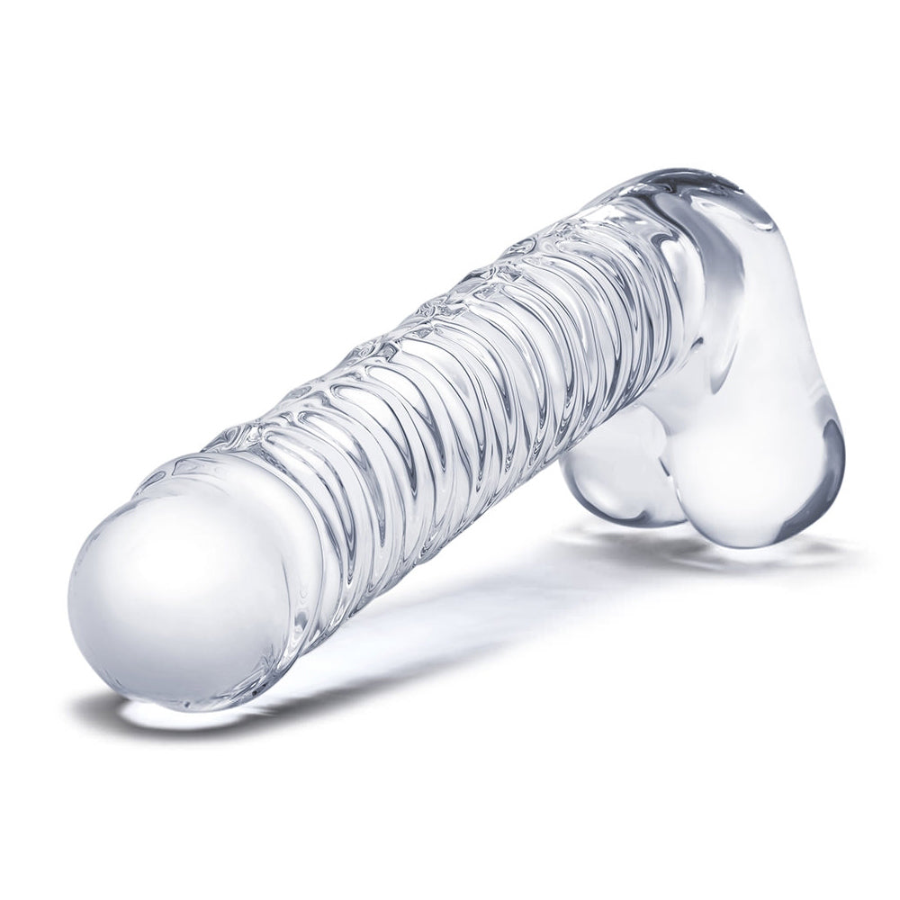 Glas 8'' Realistic Ribbed Glass G-Spot Dildo With Balls | 4890808250525 | Available at EroticWarehouse.com