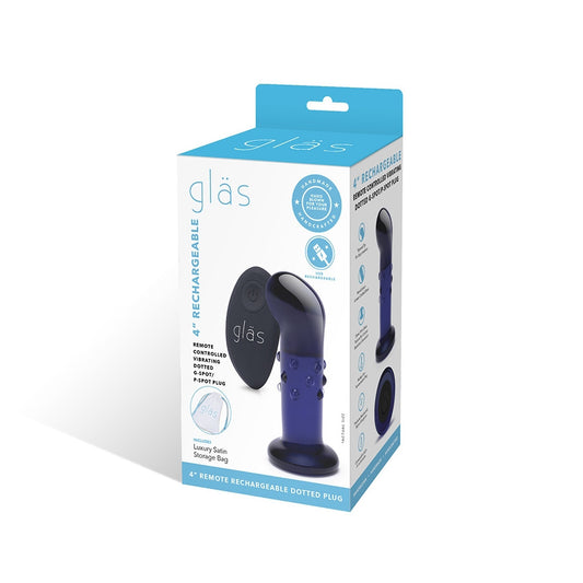 Glas 4" Rechargeable Remote Controlled Vibrating Dotted G-Spot/P-Spot Plug | 4890808250563 | Available at EroticWarehouse.com
