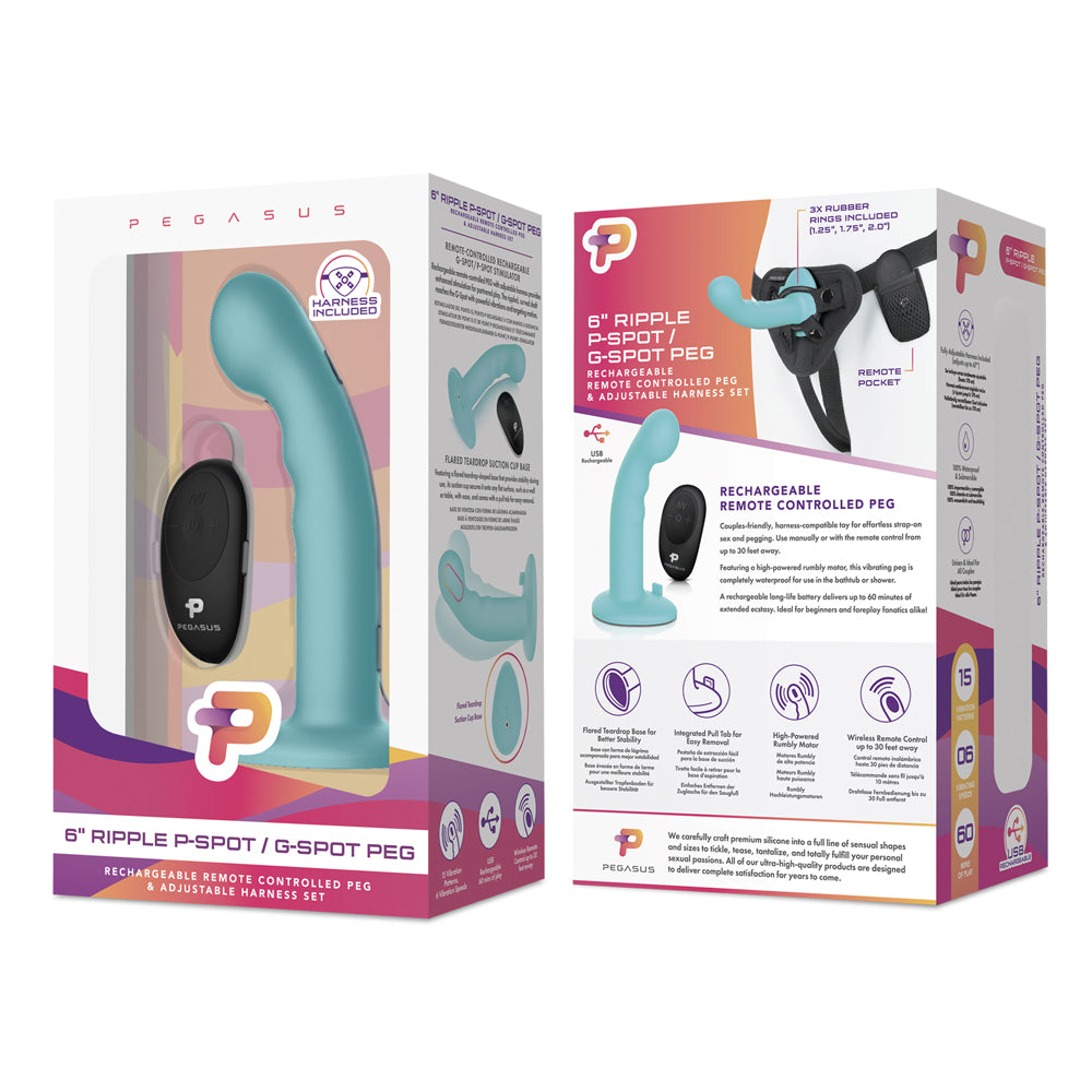 6" Remote Control Ripple P-Spot G-Spot Silicone Peg With Harness Included | 4890808255636 | Available at EroticWarehouse.com
