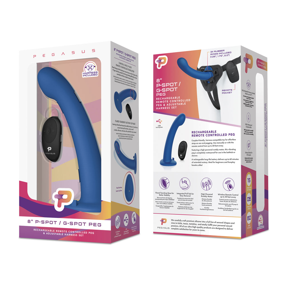 8" Remote Control P-Spot G-Spot Silicone Peg With Harness Included | 4890808255643 | Available at EroticWarehouse.com