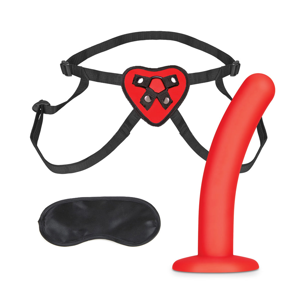 Red Heart Strap On Harness & 5" Dildo Set | 4890808260135 | Available at EroticWarehouse.com