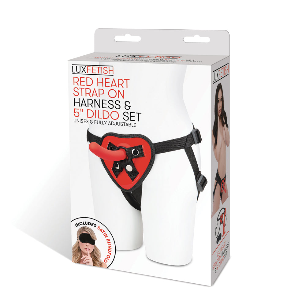 Red Heart Strap On Harness & 5" Dildo Set | 4890808260135 | Available at EroticWarehouse.com