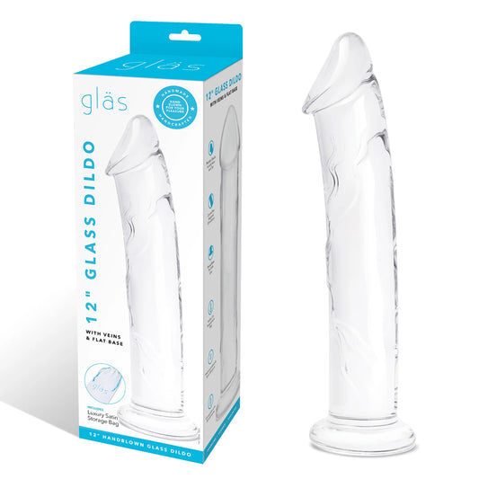 Glas 12" Glass Dildo With Veins & Flat Base | 4890808283004 | Available at EroticWarehouse.com