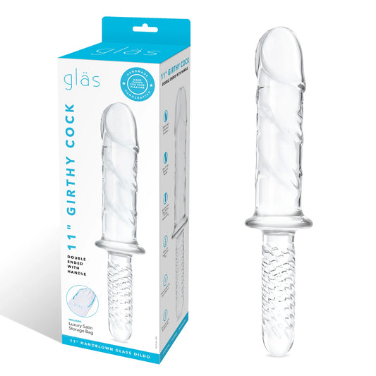 Glas 11" Girthy Cock Double Ended With Handle | 4890808283028 | Available at EroticWarehouse.com