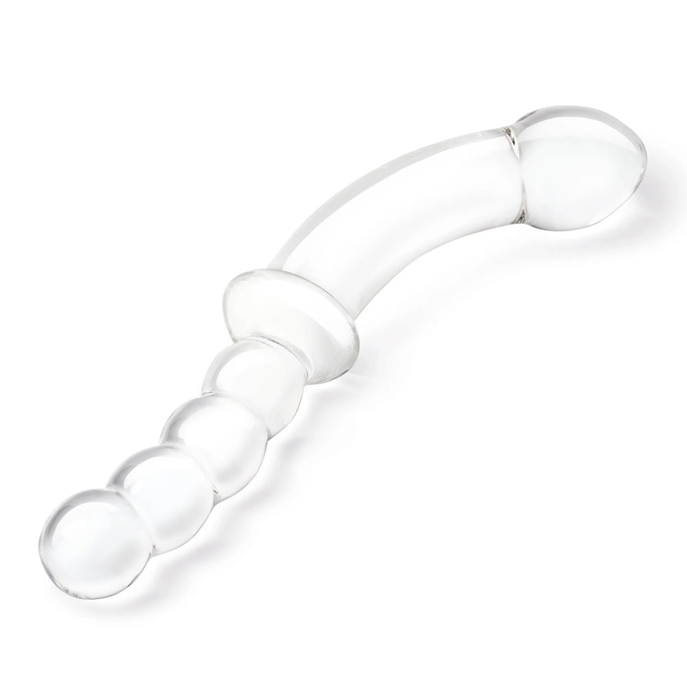 Glas 12.5" Girthy Double Sided Dong With Anal Bead Grip Handle | 4890808283035 | Available at EroticWarehouse.com