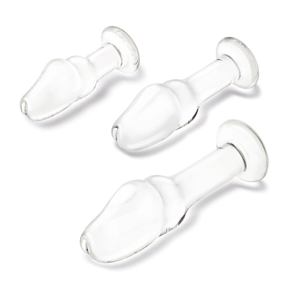 Glas 3pc Helmet Head 4" 5" & 6" Glass Anal Training Kit | 4890808283066 | Available at EroticWarehouse.com