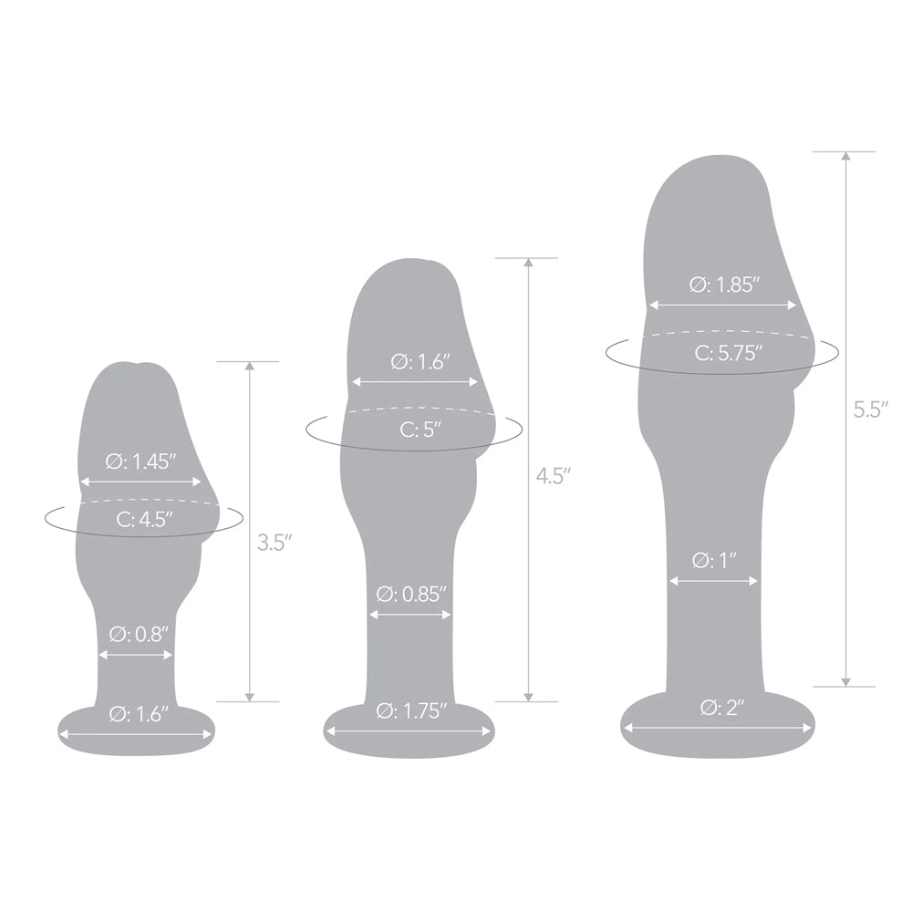 Glas 3pc Helmet Head 4" 5" & 6" Glass Anal Training Kit | 4890808283066 | Available at EroticWarehouse.com