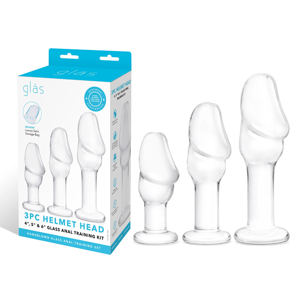 Glas 3pc Helmet Head 4" 5" & 6" Glass Anal Training Kit | 4890808283066 | Available at EroticWarehouse.com