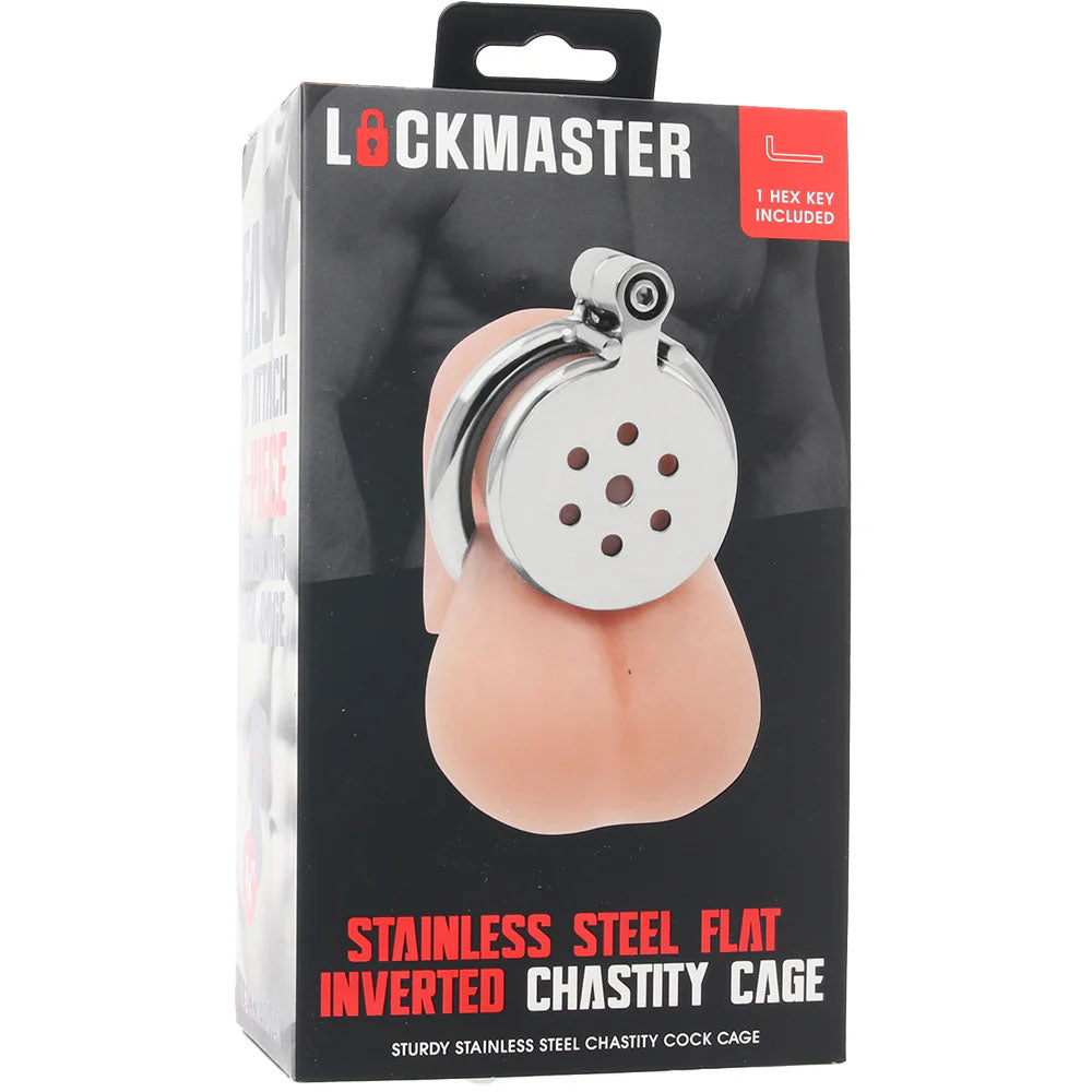 Lockmaster Stainless Steel Flat Inverted Chastity Cage | 4890808285343 | Available at EroticWarehouse.com