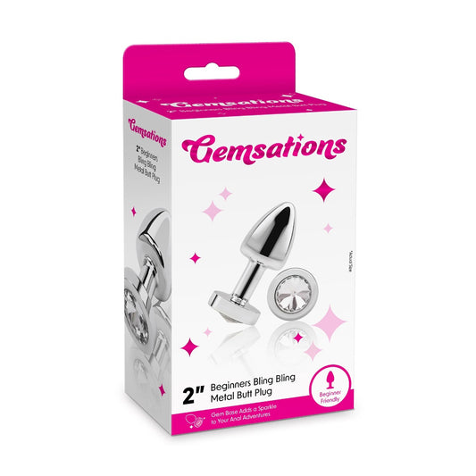 Gemsations 2" Beginners Bling Bling Metal Butt Plug Silver | 4890808285374 | Available at EroticWarehouse.com