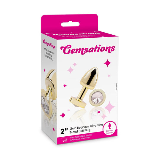 Gemsations 2" Beginners Bling Bling Metal Butt Plug Gold | 4890808285398 | Available at EroticWarehouse.com