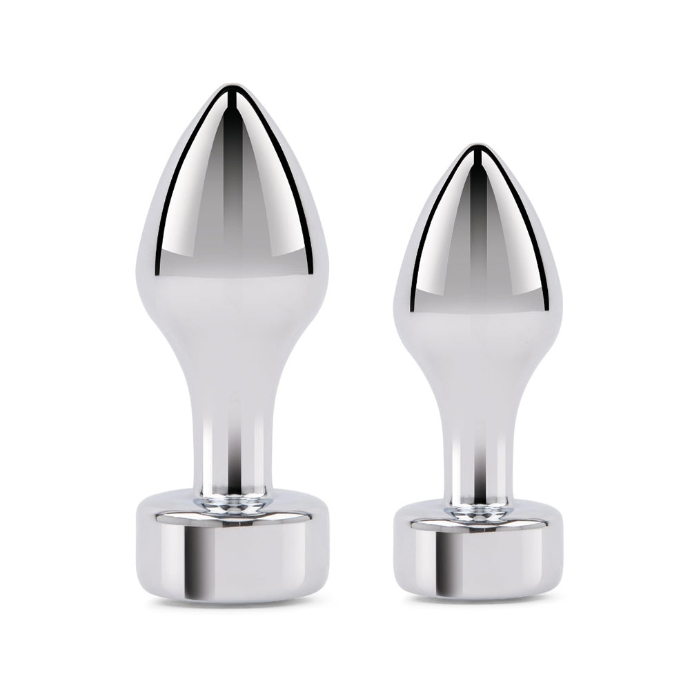 Gemsations 2Pc Tapered Bling Bling Metal Butt Plug Training Set Silver | 4890808285404 | Available at EroticWarehouse.com