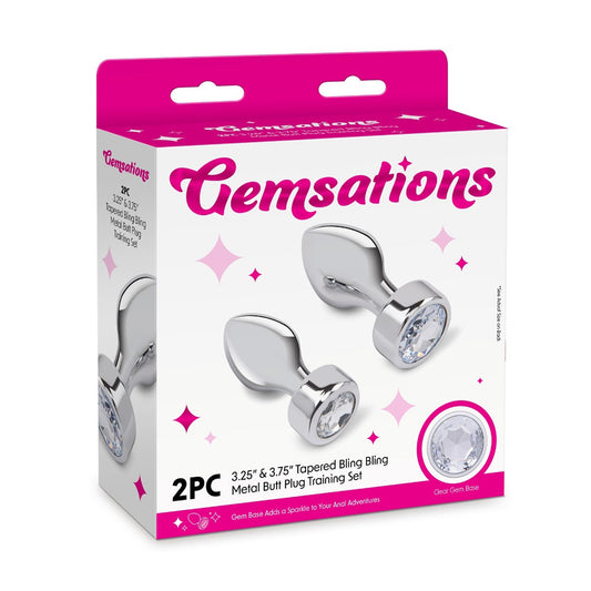 Gemsations 2Pc Tapered Bling Bling Metal Butt Plug Training Set Silver | 4890808285404 | Available at EroticWarehouse.com