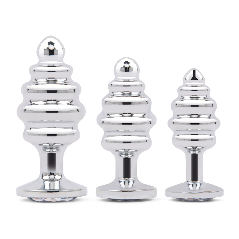 Gemsations 3Pc Ripple Bling Bling Anal Training Kit Silver | 4890808285411 | Available at EroticWarehouse.com