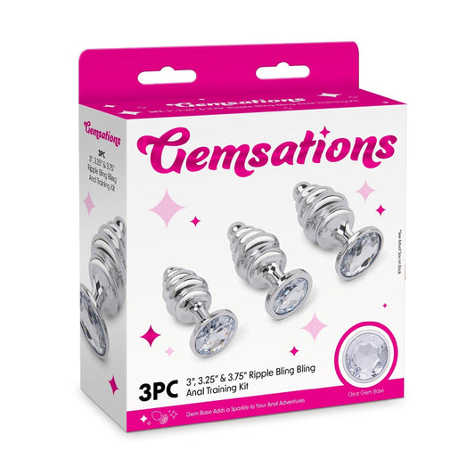 Gemsations 3Pc Ripple Bling Bling Anal Training Kit Silver | 4890808285411 | Available at EroticWarehouse.com