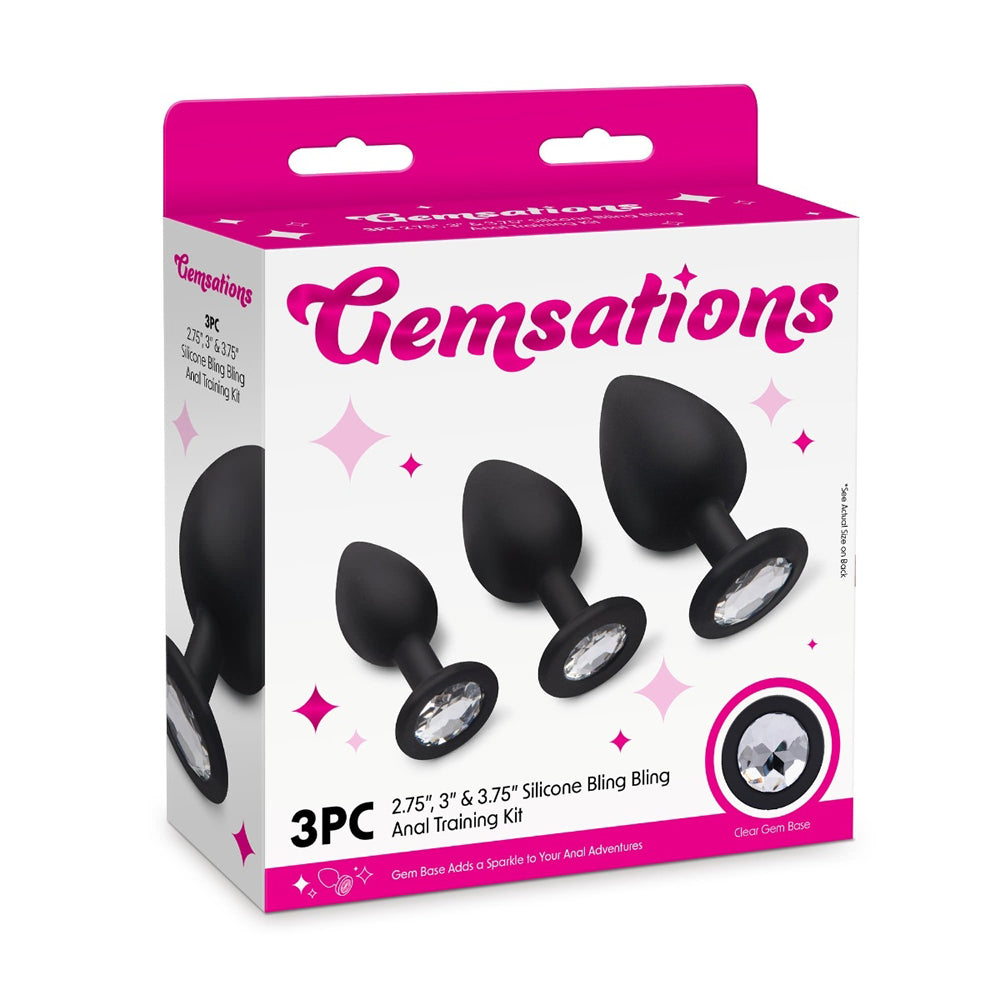 Gemsations 3Pc Silicone Bling Bling Anal Training Kit Black | 4890808285442 | Available at EroticWarehouse.com