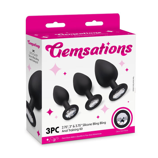 Gemsations 3Pc Silicone Bling Bling Anal Training Kit Black | 4890808285442 | Available at EroticWarehouse.com