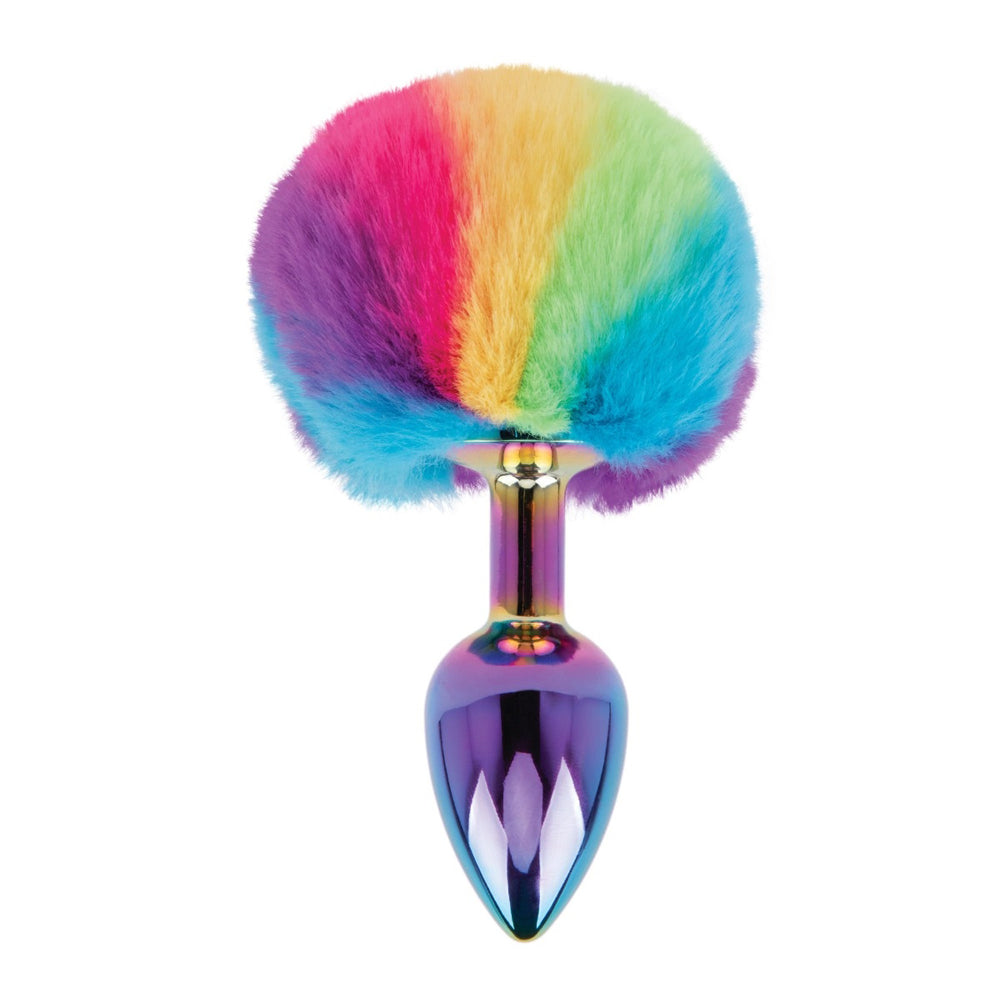 Gemsations 2.95" Metal Bunny Tail Butt Plug Rainbow | 4890808285459 | Available at EroticWarehouse.com