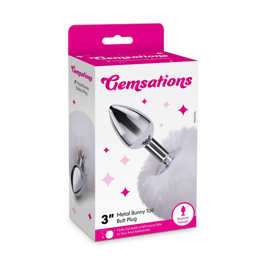 Gemsations 2.95" Metal Bunny Tail Butt Plug Siliver | 4890808285466 | Available at EroticWarehouse.com
