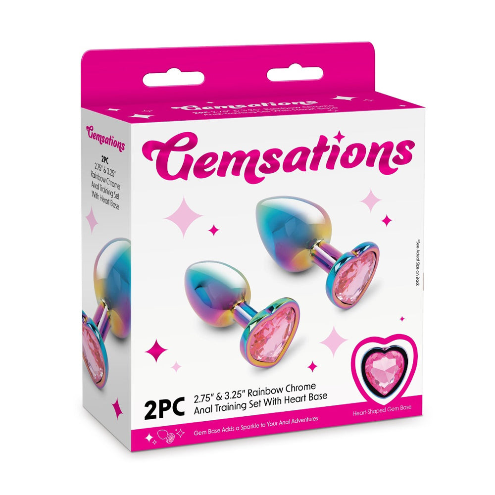 Gemsations 2Pc Rainbow Chrome Anal Training Set With Heart Base | 4890808285473 | Available at EroticWarehouse.com