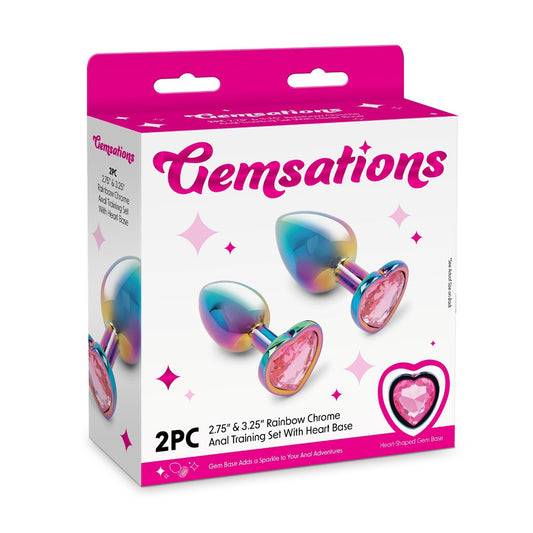 Gemsations 2Pc Rainbow Chrome Anal Training Set With Heart Base | 4890808285473 | Available at EroticWarehouse.com