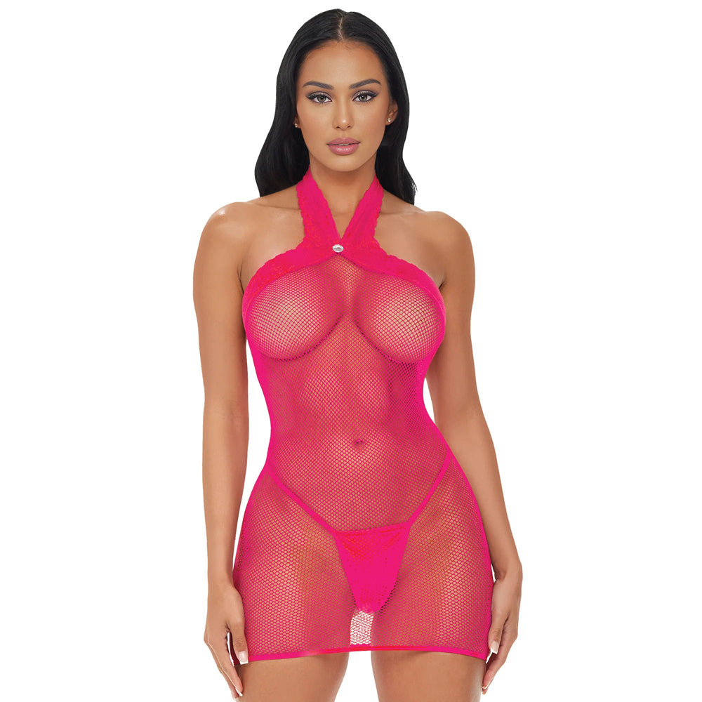 Electric Lingerie Electric Pink Halter Dress O/S | 4890808295137 | Available at EroticWarehouse.com