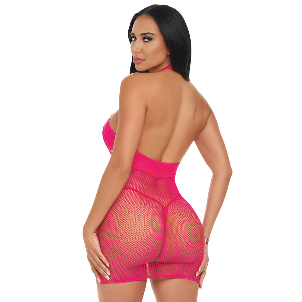 Electric Lingerie Electric Pink Halter Dress O/S | 4890808295137 | Available at EroticWarehouse.com