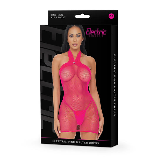 Electric Lingerie Electric Pink Halter Dress O/S | 4890808295137 | Available at EroticWarehouse.com