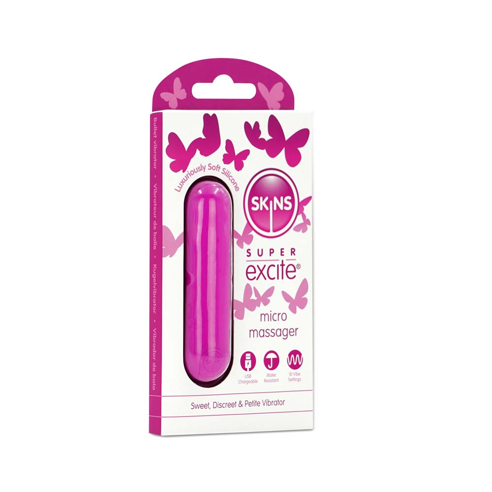 Skins Super Excite Rechargeable Pink Bullet 10 Functions | 5037353010696 | Available at EroticWarehouse.com
