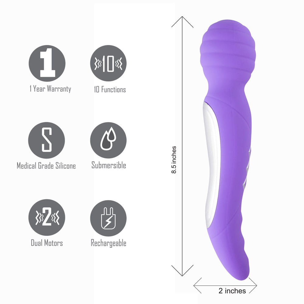 Zoe Twisty USB Rechargable Dual Vibrating Pleasure Wand Neon Purple | 5060311470294 | Available at EroticWarehouse.com