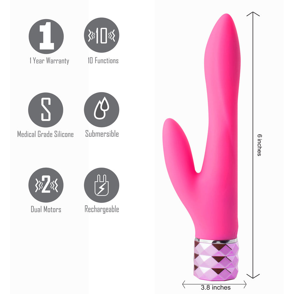 Victoria Crystal Gems USB Rechargable Silicone 10-Function Dual Vibrator Neon Pink | 5060311470683 | Available at EroticWarehouse.com