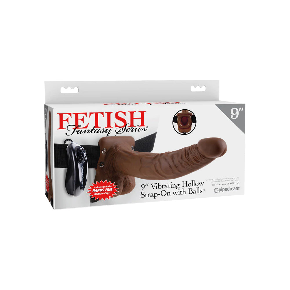 Fetish Fantasy Series 9&Quot; Vibrating Hollow Strap-On With Balls Brown | 603912362824 | Available at EroticWarehouse.com