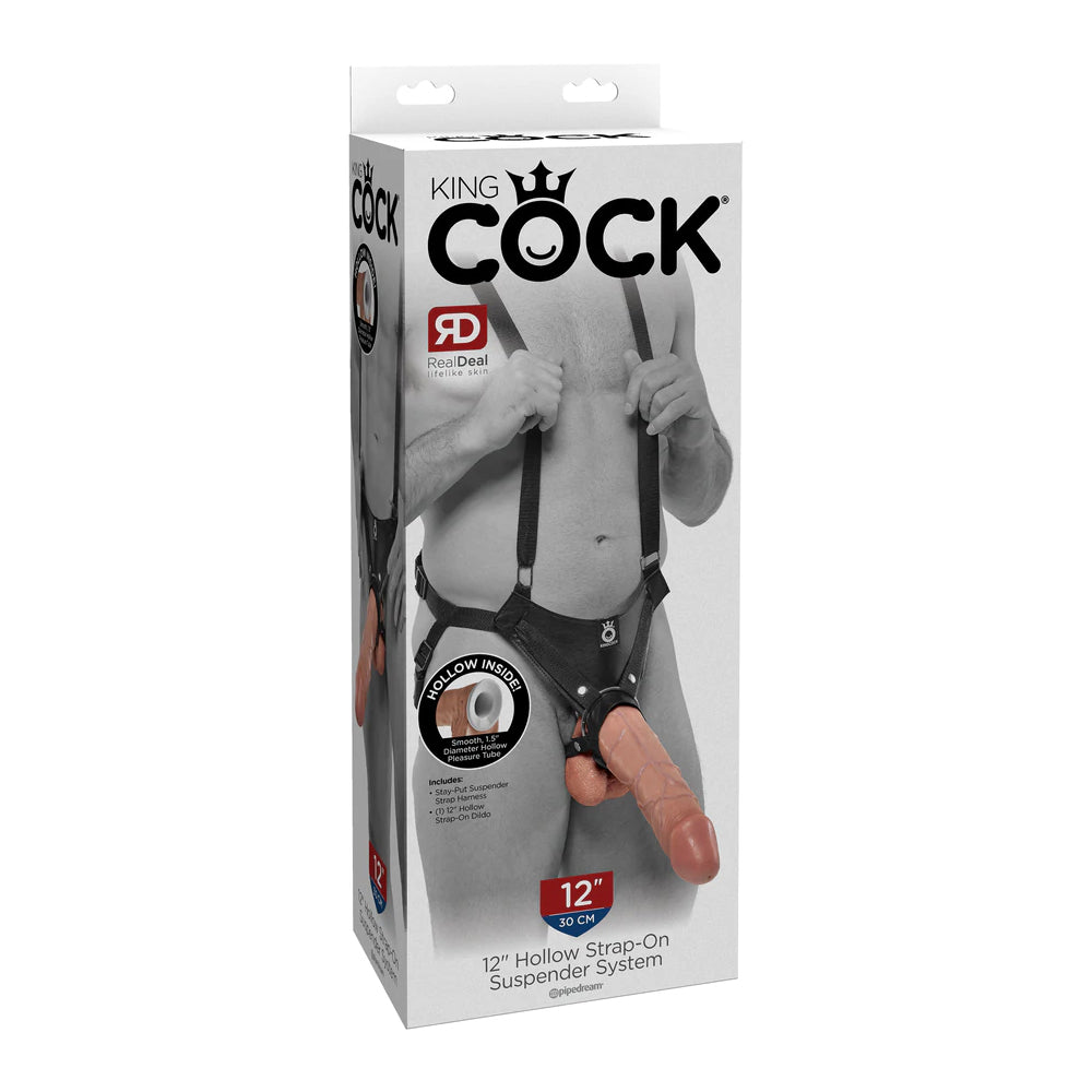 King Cock 12" Hollow Strap-On Suspender System Flesh | 603912737943 | Available at EroticWarehouse.com