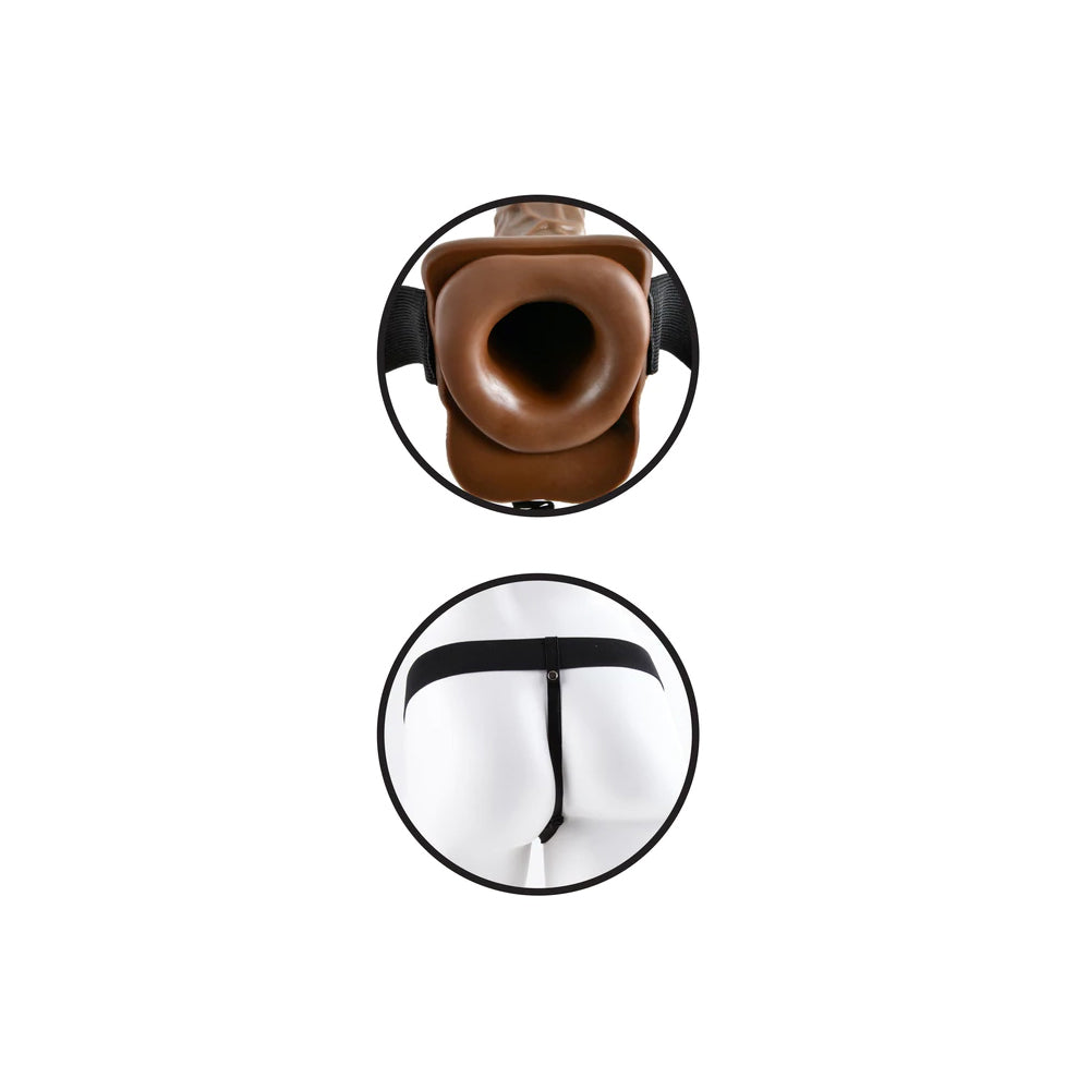 Fetish Fantasy Series 7" Vibrating Hollow Strap-On With Balls Brown | 603912741537 | Available at EroticWarehouse.com