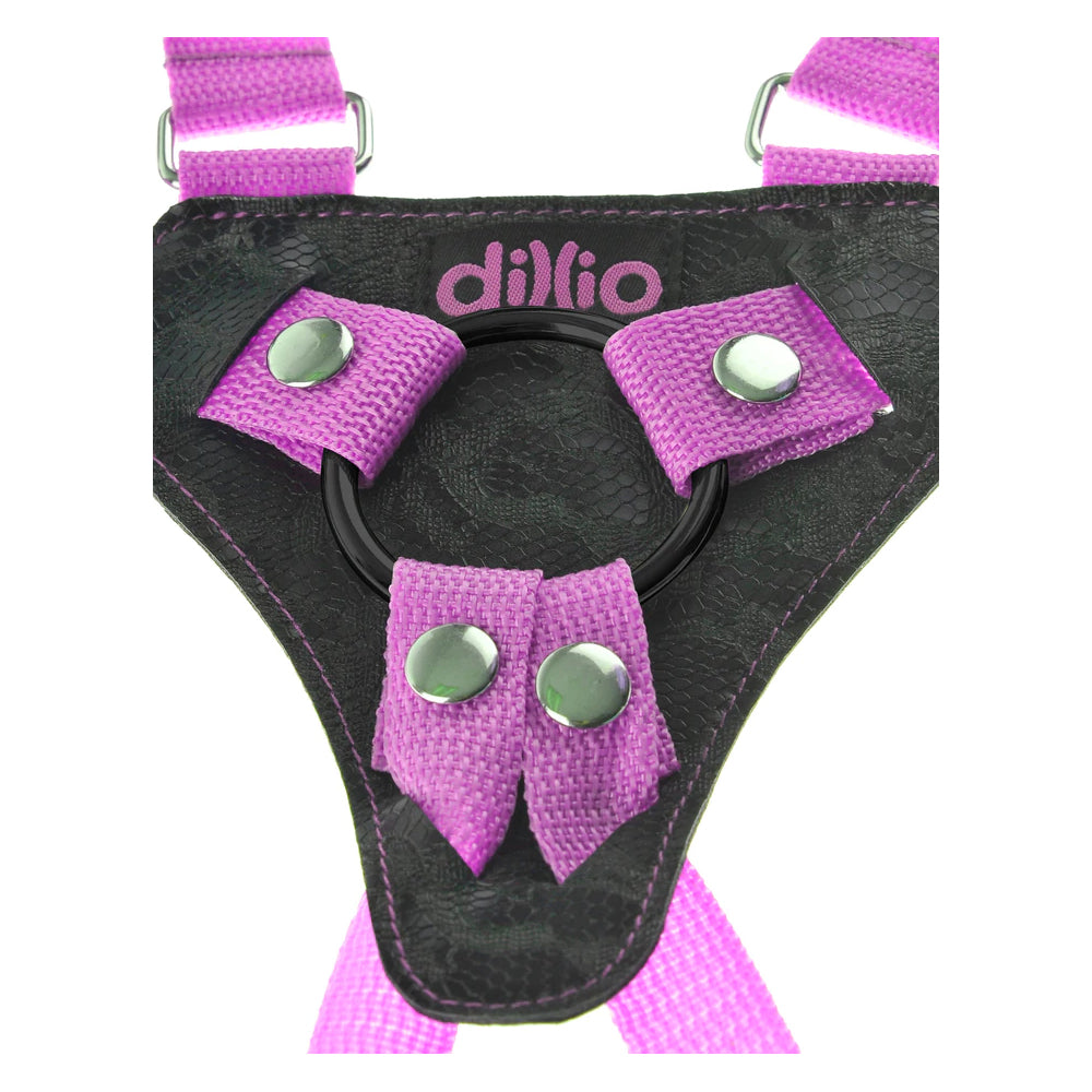 Dillio 7" Strap-On Suspender Harness Set Pink/Black | 603912744613 | Available at EroticWarehouse.com