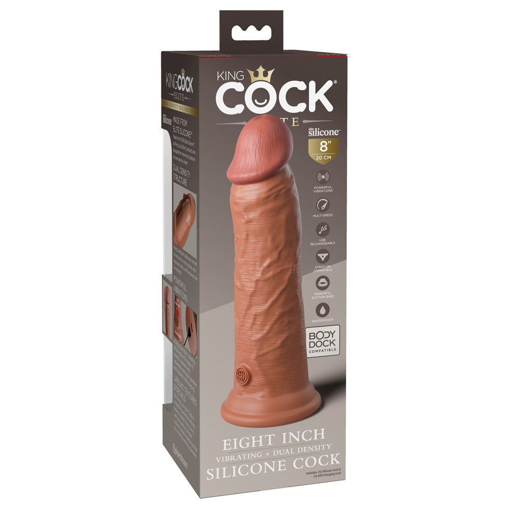 King Cock Elite 8" Dual Density Vibe Silicone Cock Tan | 603912769432 | Available at EroticWarehouse.com