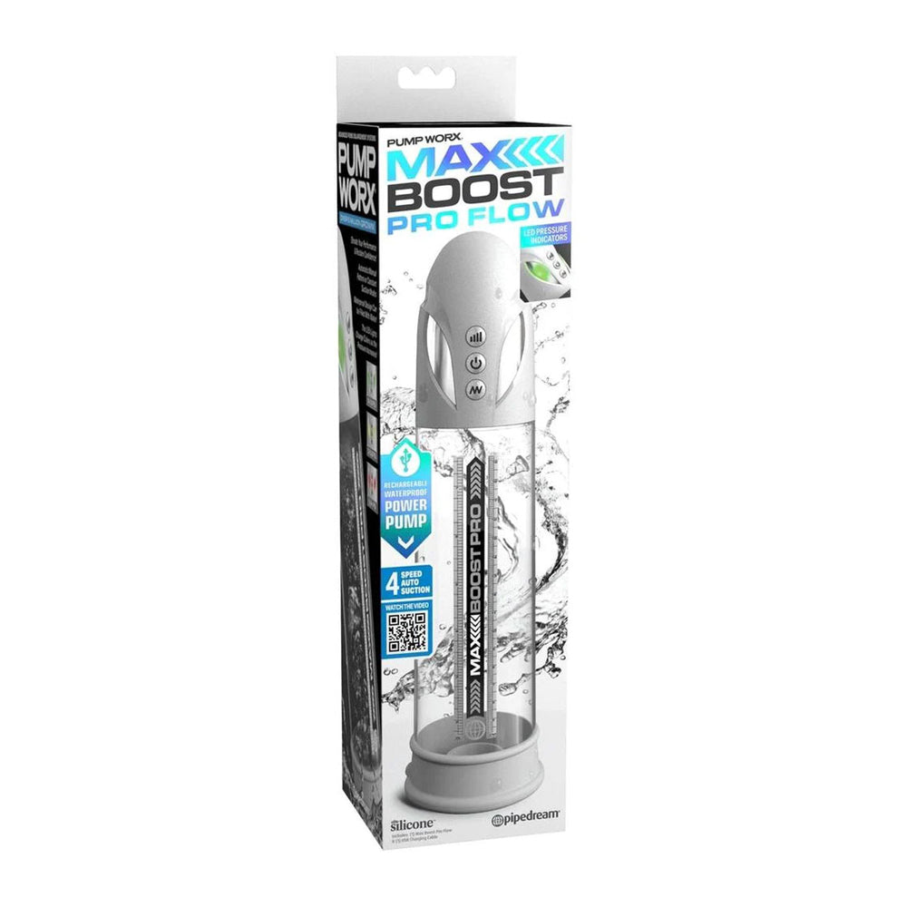 Pump Worx Max Boost Pro Flow White/Clear | 603912775211 | Available at EroticWarehouse.com