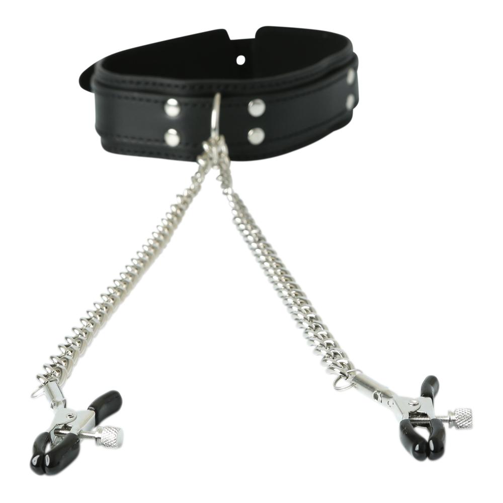 Collar With Nipple Clamps | 646709445201 | Available at EroticWarehouse.com