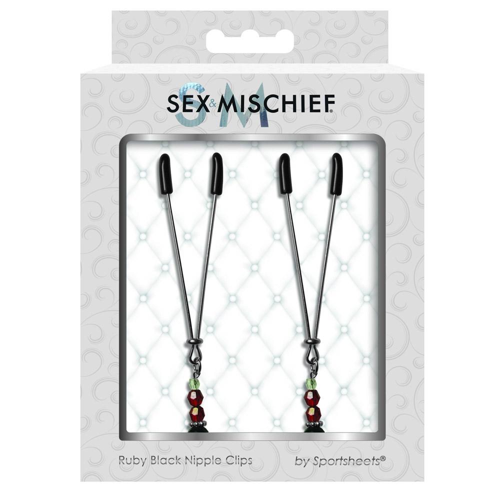 S&M Ruby Black Nipple Clips | 646709510824 | Available at EroticWarehouse.com