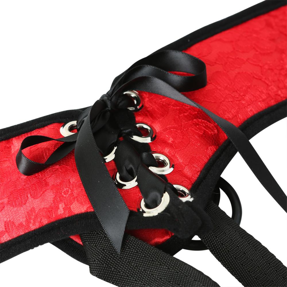 Red Lace Corsette Strap On | 646709691035 | Available at EroticWarehouse.com