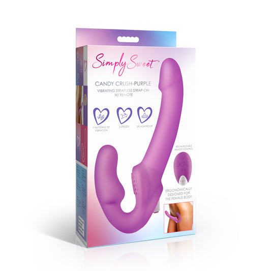 Simply Sweet Candy Crush Purple Vibrating Strapless Strap-On W/ Remote | 653078944907 | Available at EroticWarehouse.com